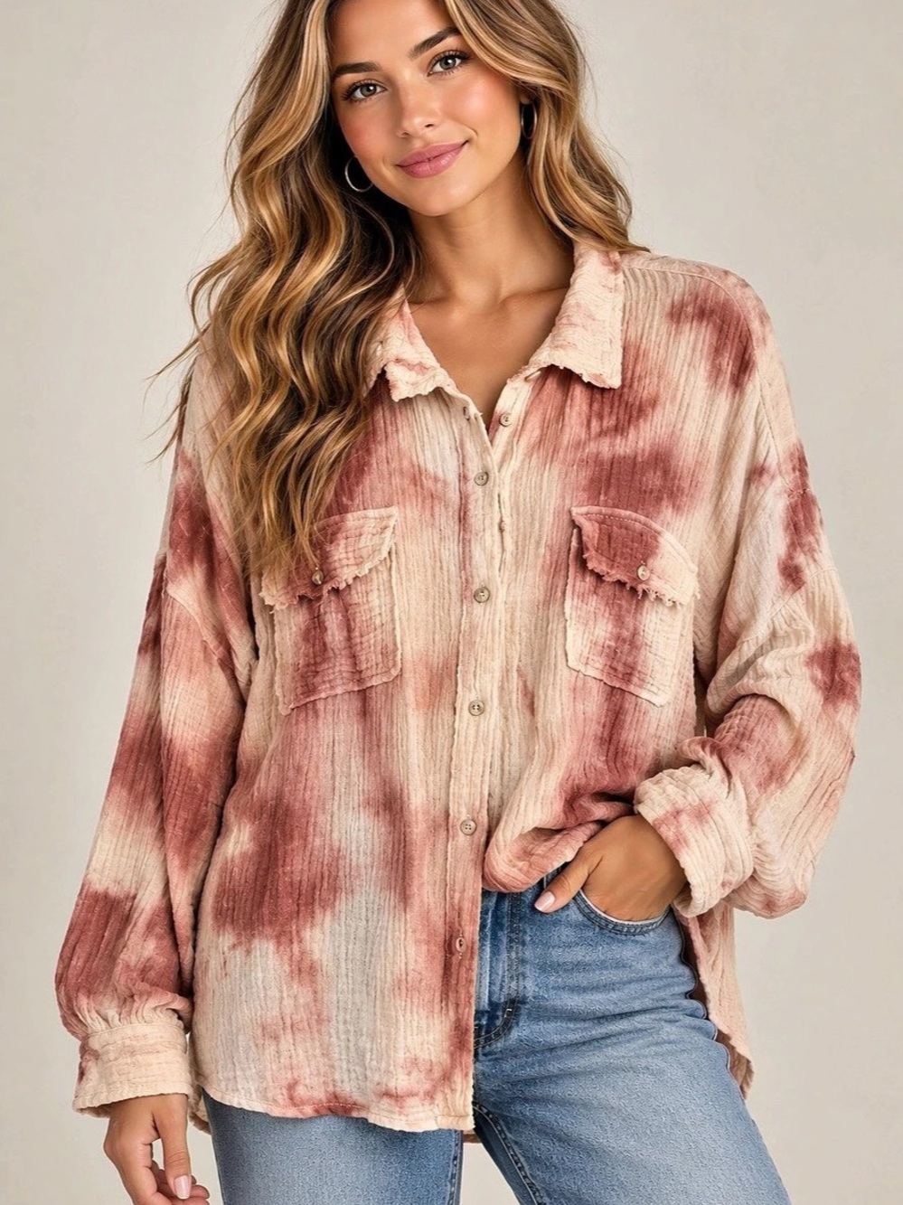 POL Button Down Tie-Dye Shirt (070707) 🌼 ☀️